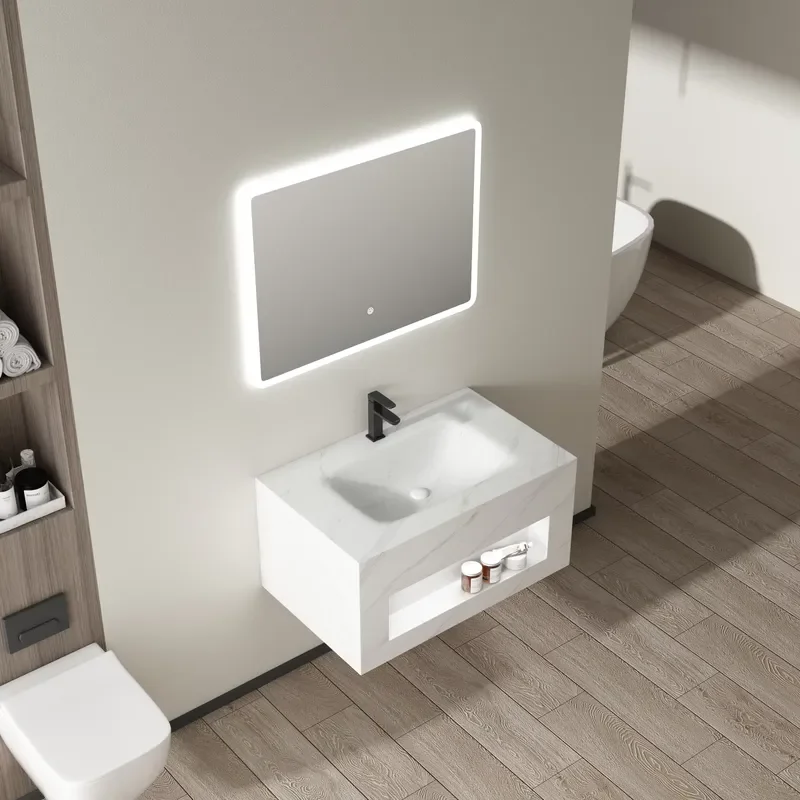 Hot Selling Modern Hotel Mirror Wall-Mounted Hand Wash Basin with Drainer Simplicity Design Bathroom Vanity