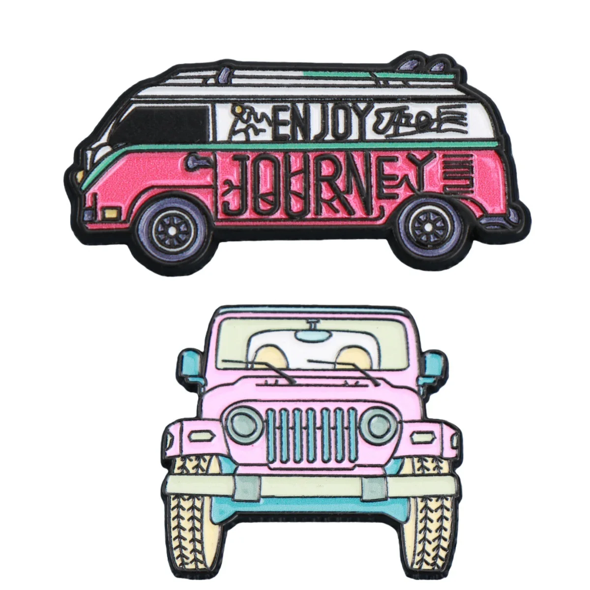 Cartoon Retro Vehicle Enamel Lapel Pins, Hippie Bus & Cute Transportation Brooch Badges for Backpack Clothing DIY Decor - view 6
