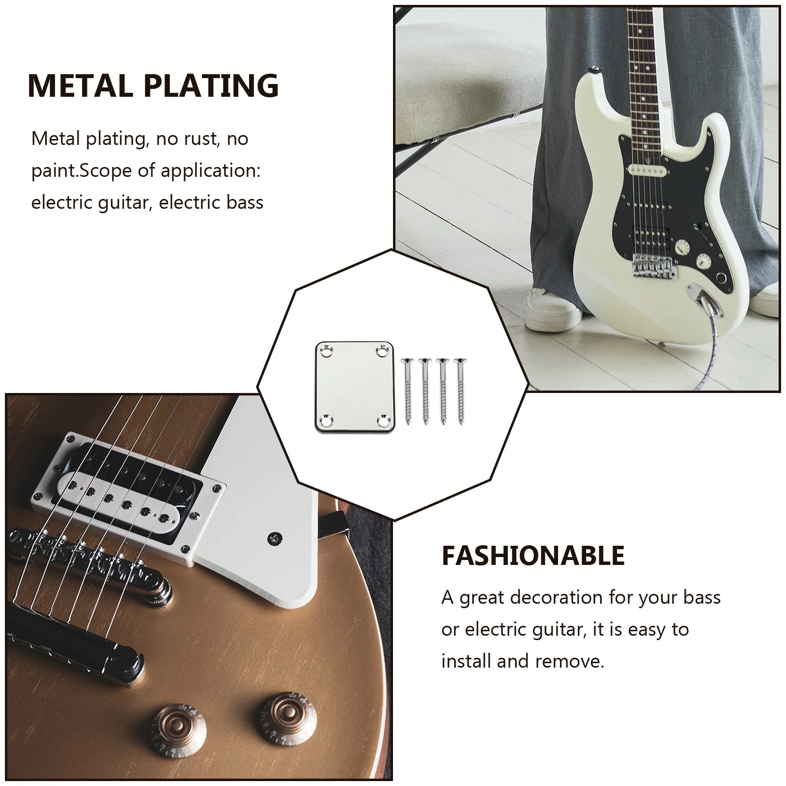 

1 set 1 Set Of Electric Guitar Plates Metal Neck Joint Board Replacement For Bass Guitar With Screws Neck Mounting Plate