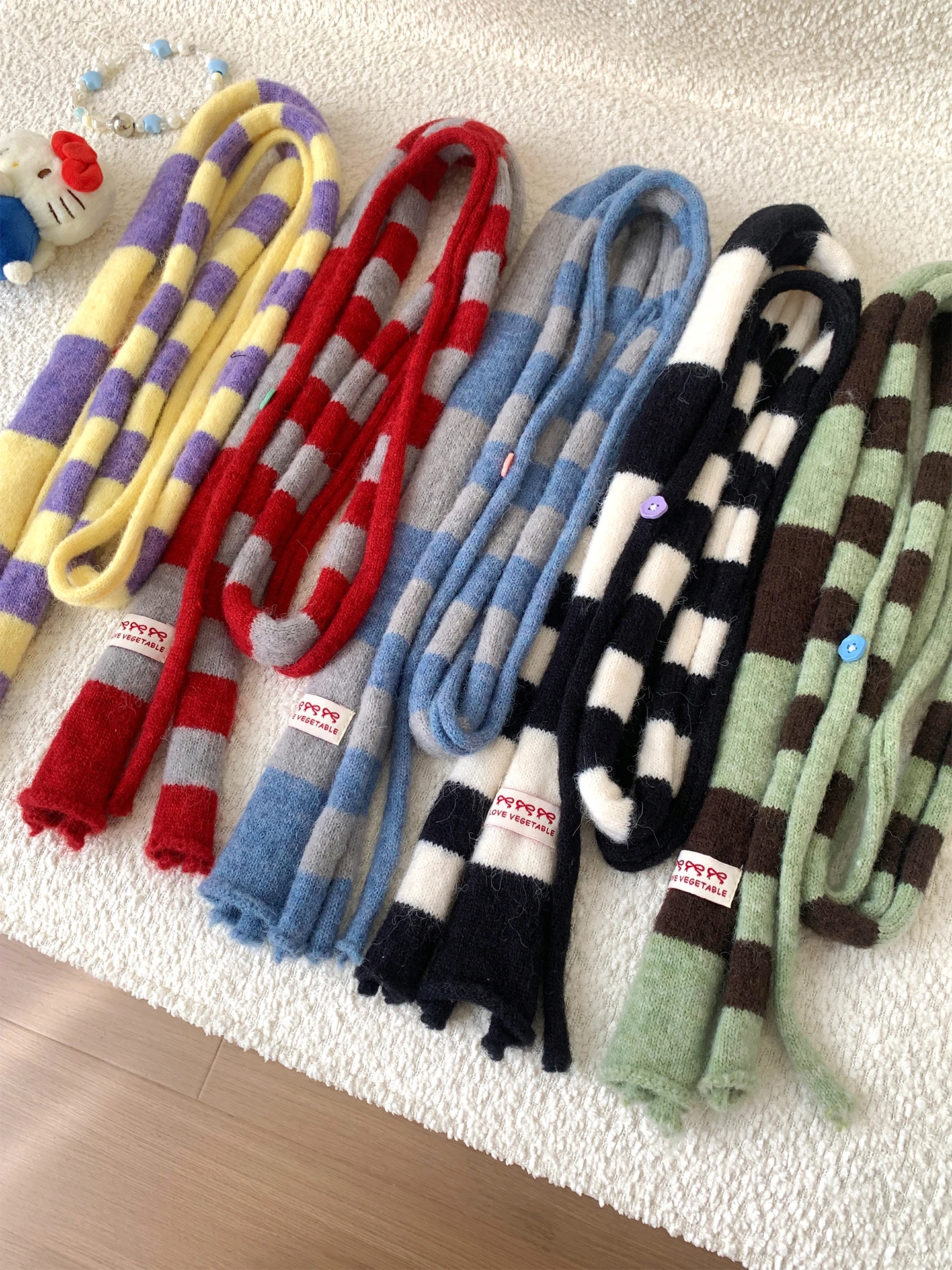Korean Style Striped Long Knitted Scarf Women's Autumn New Lazy Design Sense Versatile Neck Warmer Fashionable Gadget