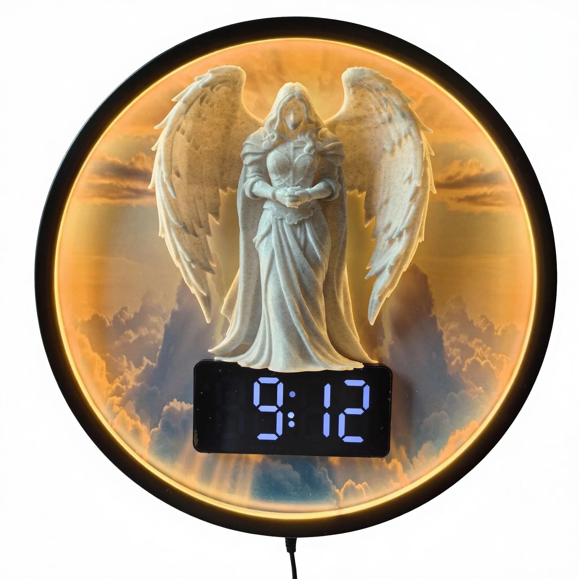 3D Guardian Angel LED Digital Wall Clock with Warm Night Light for Bedroom Living Room Home Decor Religious Electronic Wall Cloc