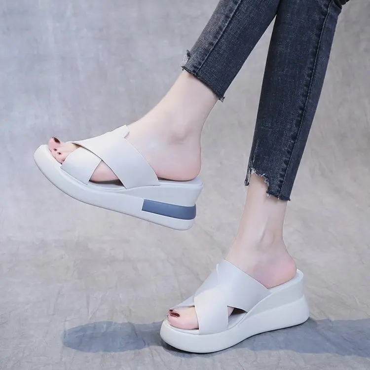 Women Shoes New Women Slippers Summer Pu Shoes Loafers Platform Slippers Women Black High Heels Zapatillas Mujer