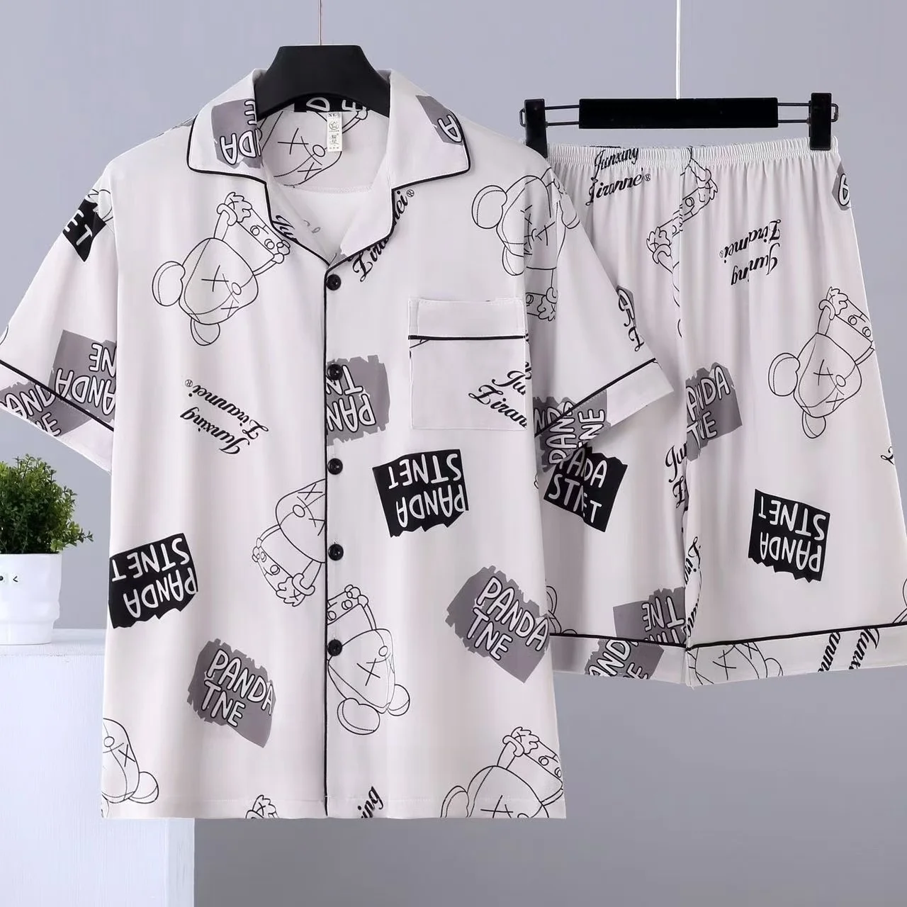 

Loose ort Sve Spwear Set for Men Summer Thin Cardigan Home Clothes plus Size Teenagers Junior High School Students