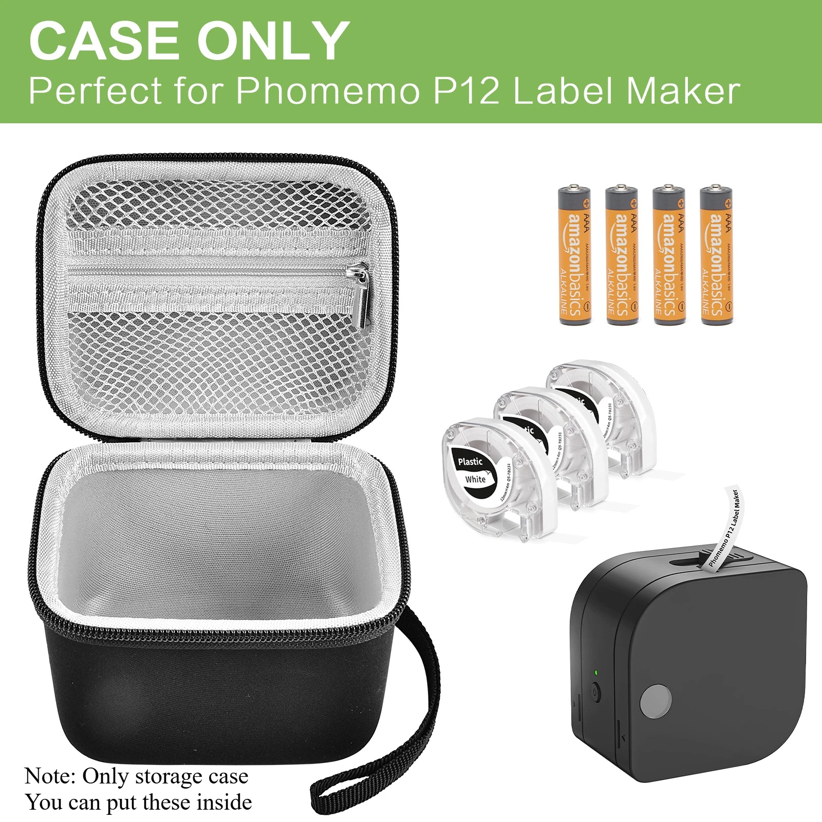 Bag for Phomemo P12 Mini Label Printer, Carrying Case, EVA Protective Case for Thermal Label Printer, Label Tape & Batteries