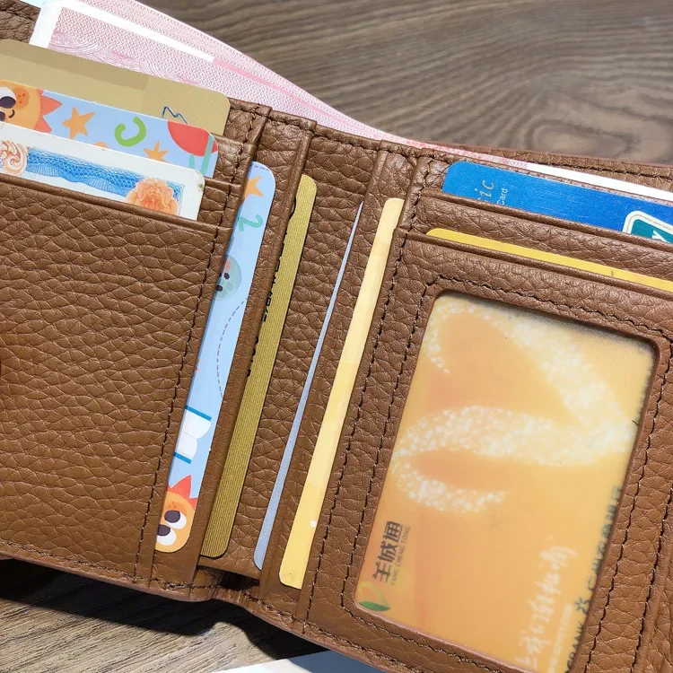 Women Genuine Cow Leather Short Wallet Fashion Coin Simple Card Holder PVC Money Clip Letter Patchwork Small Purse 8Z