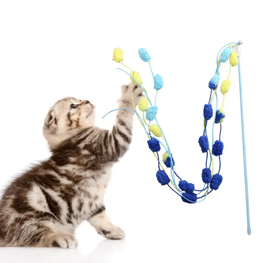 

Cat Teaser Wand Bright Color Long Pole Design Cat Interactive Stick with Colorful Plush Ball Cat Toy Pompom Pet Supplies