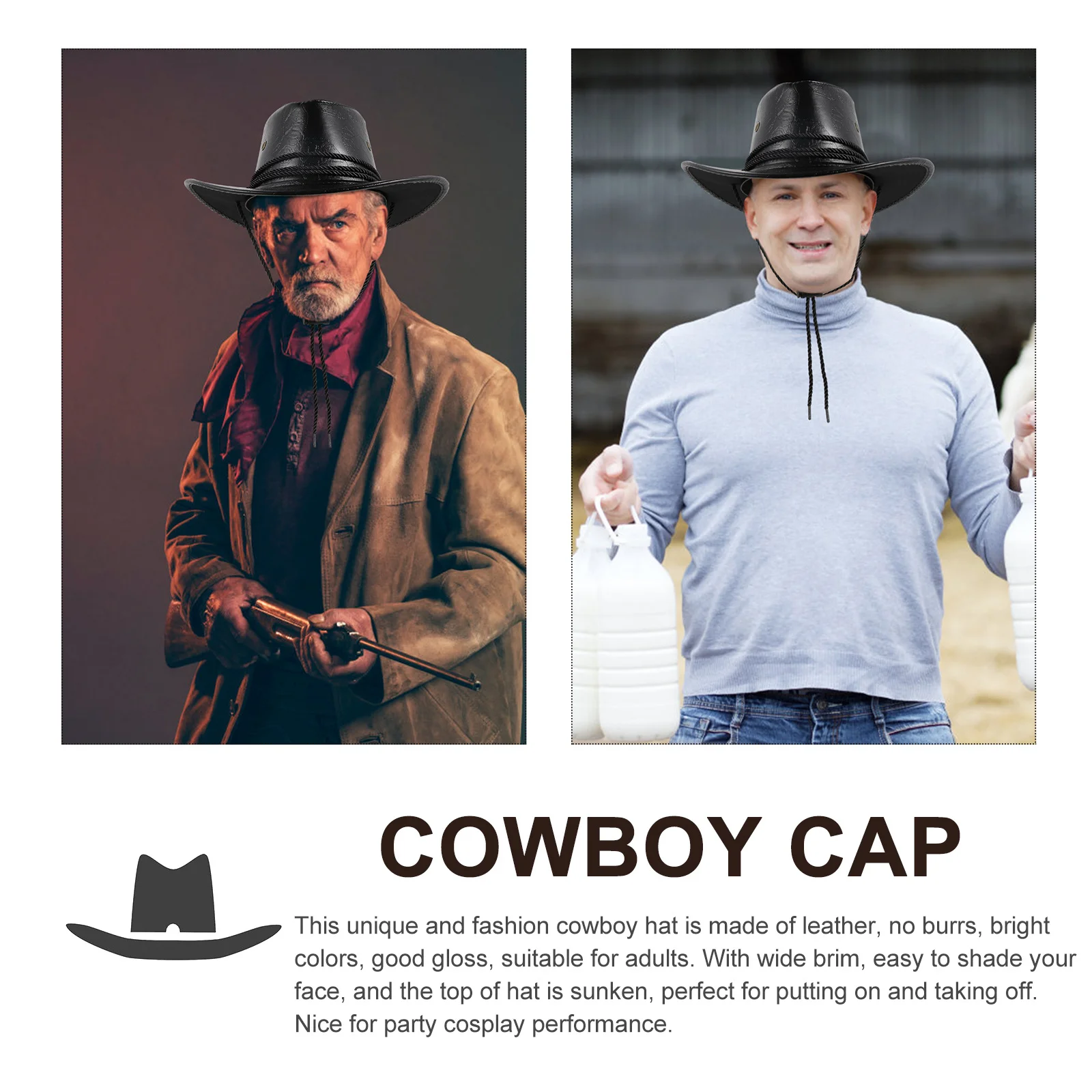 

Fashion Western Cowboy Hat Sun Visor Summer Outdoor Party Cosplay Performance Durable Adjustable Lace Up Bright Colors