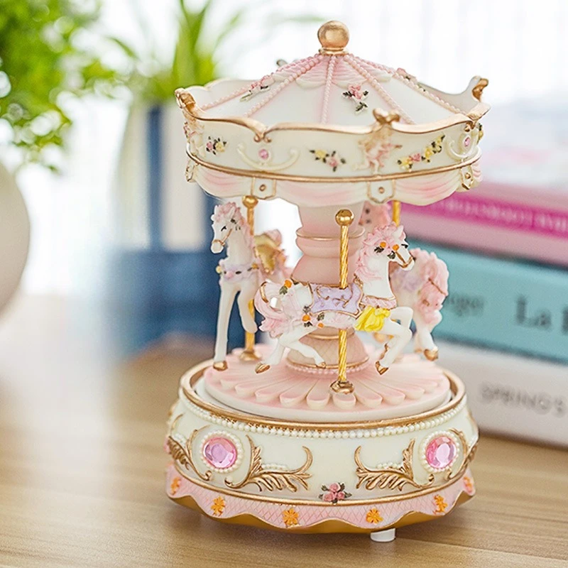 Handmade Resin Carousel Music Box Birthday Gift Song Home Decoration Collectibles Children's Toys Birthday Ornaments