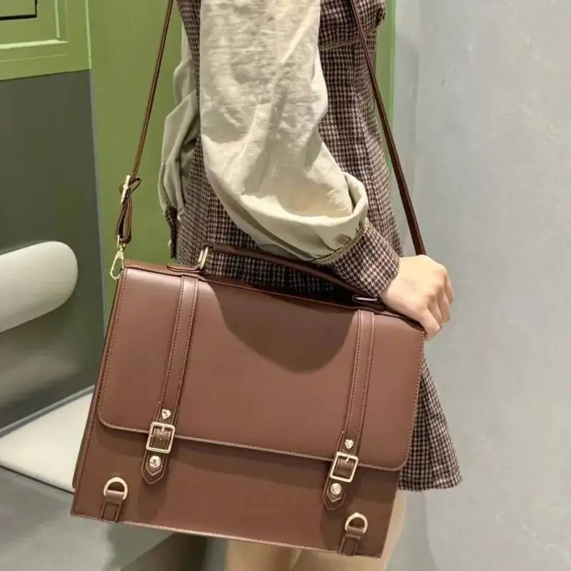 PU Leather Japanese Brown Ita Backpacks Transparent Jk Lolita Pain Bags Flap Pocket Student Shoulder Bags Preppy Style Bag Girls