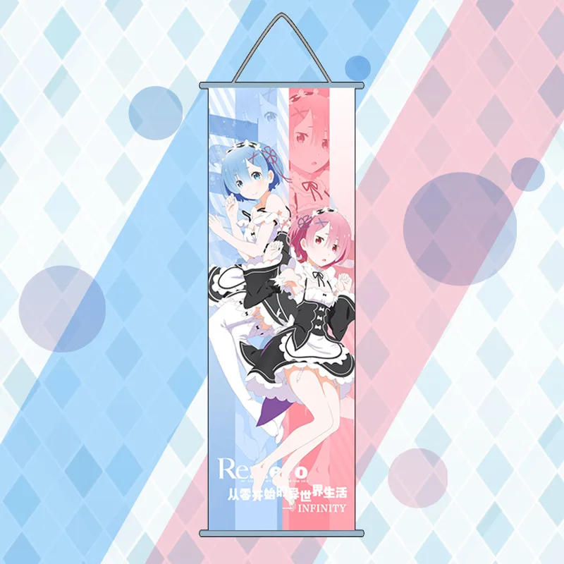 Re Zero Kara Hajimeru Emilia Rem Ram Scroll Canvas Wall Hanging Painting Home Decor Anime Poster Wall Art Room Decoration