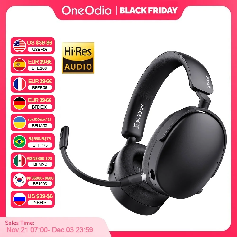 OneOdio SuperEQ A200 Wireless Headset With Microphone Hybrid ANC Bluetooth 5.4 Hi-Res Audio 6-Mic AI ENC 100H Play times