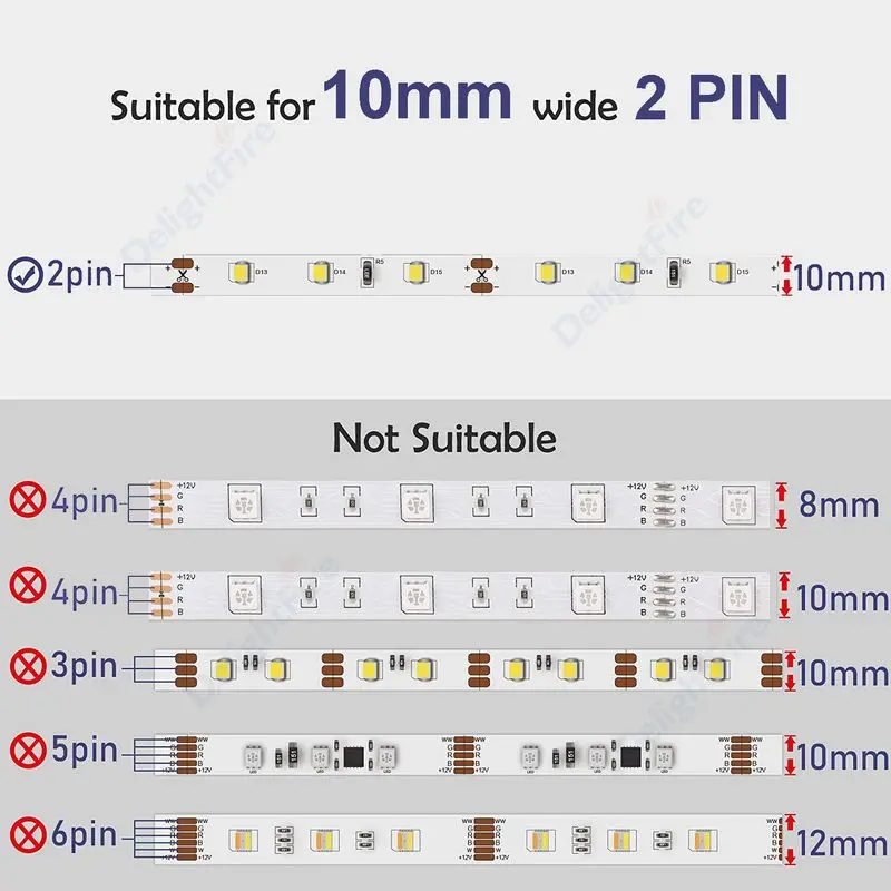 LED Strip Connector Solderless Led Connector 2PIN I Shape Corner Connector For 8mm 10mm 3528 2835 5050 SMD LED Strip Light