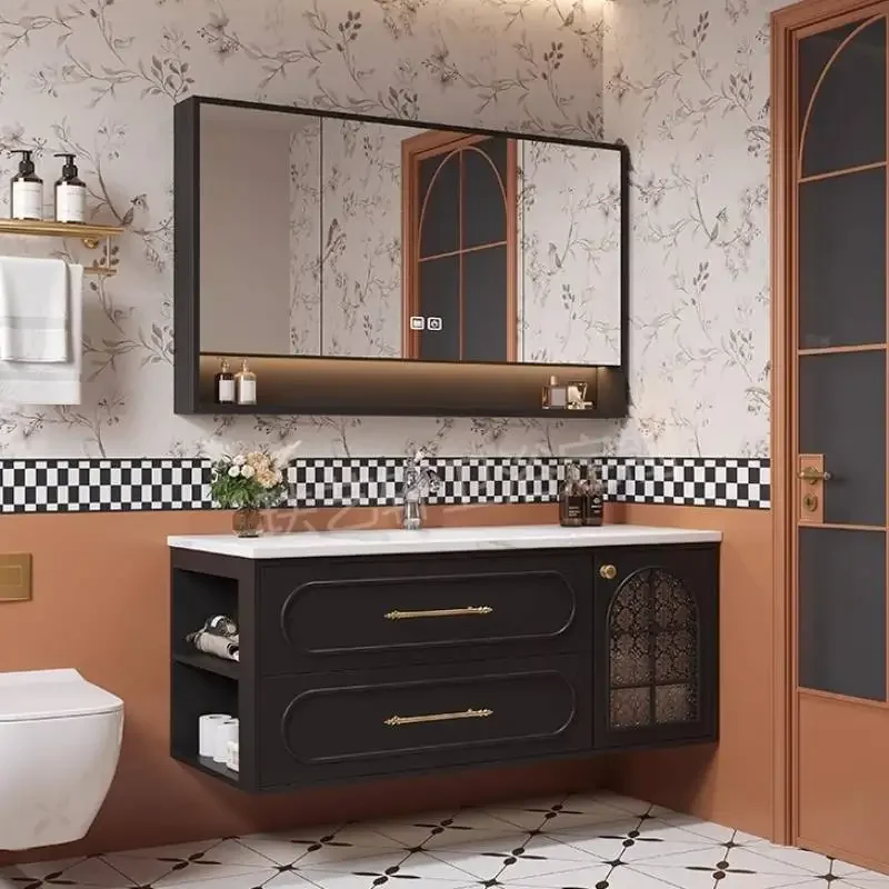 # Led Rustic Door Bathroom Cabinet Wood Mirror Vanity Storage Bathroom Cabinet Glass Cupboard Mobile Da Bagno Furniture For Home