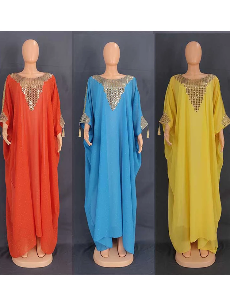 Imagem -05 - Muçulmano Abaya Mulheres Vestido Grupo Chiffon Lantejoulas Manga Bat Vestido Extragrande Dubai Turquia Árabe Marrocos Vestido Caftan Pcs