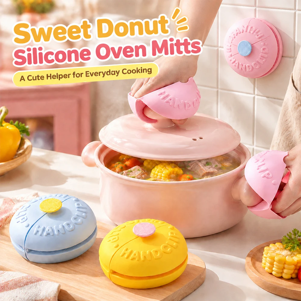 Sweet Donut Silicone Oven Mitts Mini, Heat Resistant Non-Slip Oven Gloves, Magnetic Wall Mounted Pot Holders for Hot Pot Lids