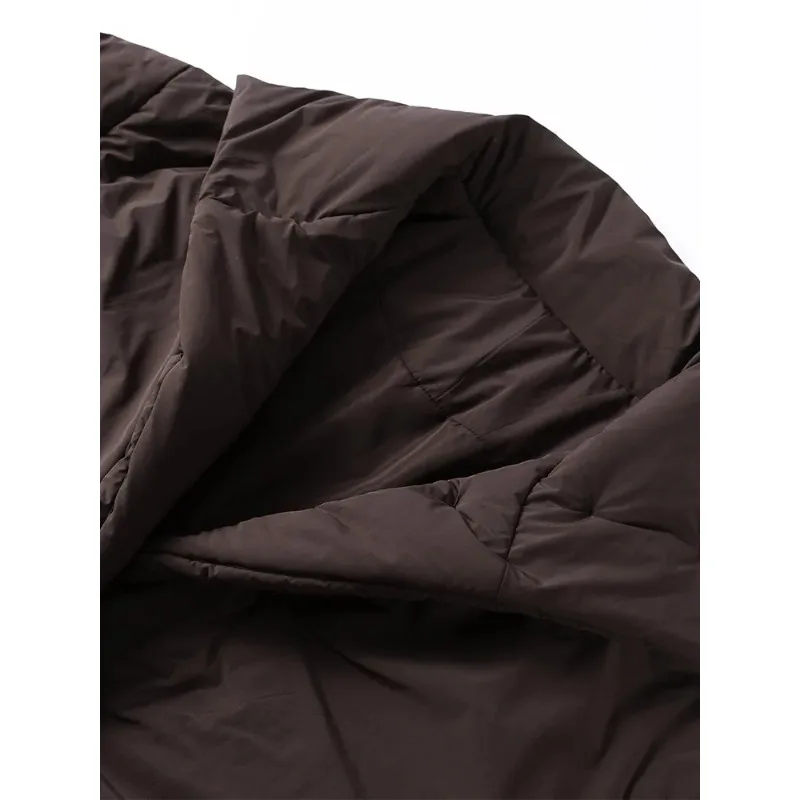 Jaquetas de inverno marrons femininas gola engrossar manga cheia casacos de algodão acolchoados 2025 moda senhora casual quente solto outwear