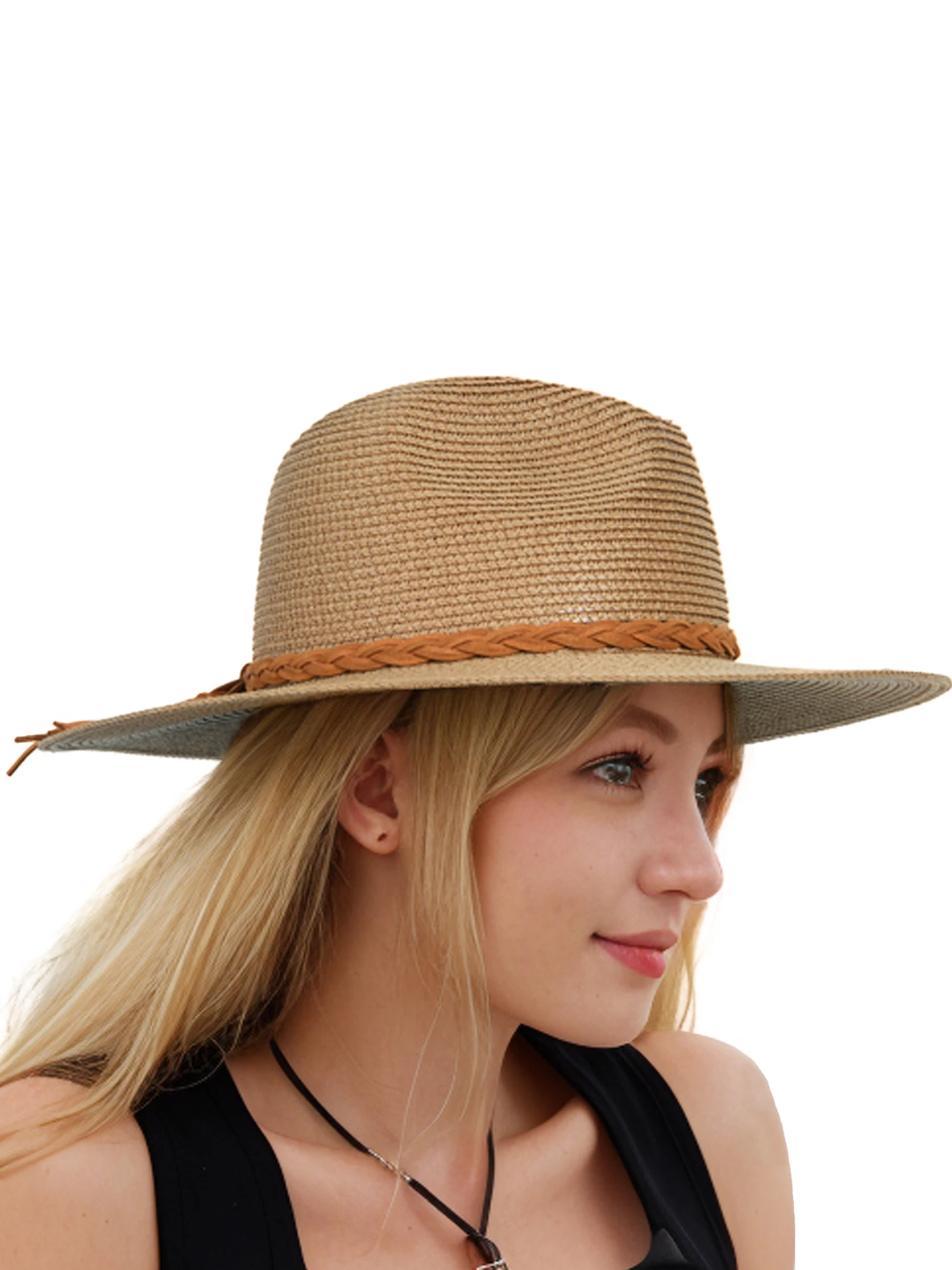 

Luxyonuo Womens Wide Brim Sun Hat with Wind Lanyard Sunmmer Beach Straw Sun Hat UPF 50+ for Travel Outerdoor Caps 2024 Spring