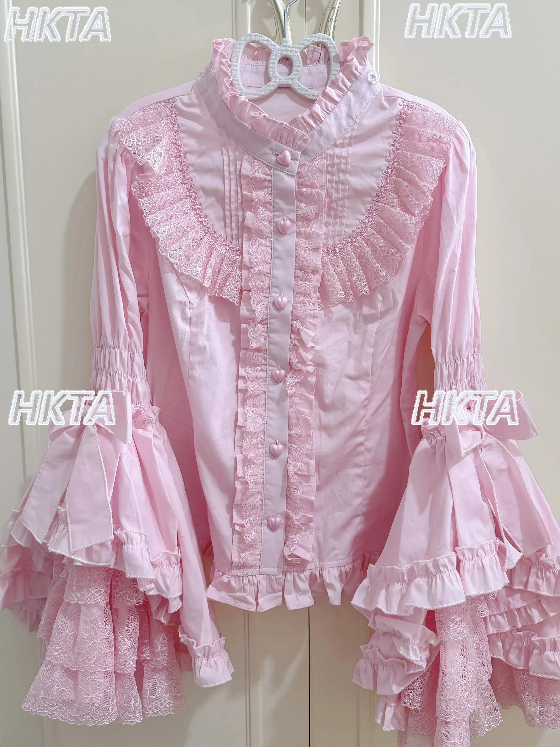 Lolita Kawaii Blouse Horn Long Sleeved Base Slim Inner White Shirt Women Sweet Lolita Girl Versatile Lace Fungus Edge Bow Blusas