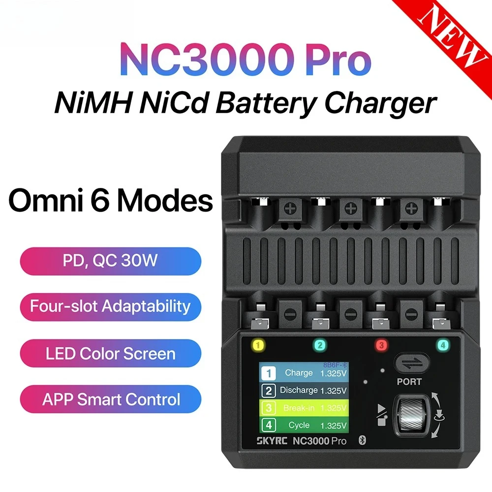 NEW  NC3000 Pro NiMH NiCd Battery Charger PD/QC AA/AAA Smart Battery Charger 4-slot LED Screen APP Control Charger