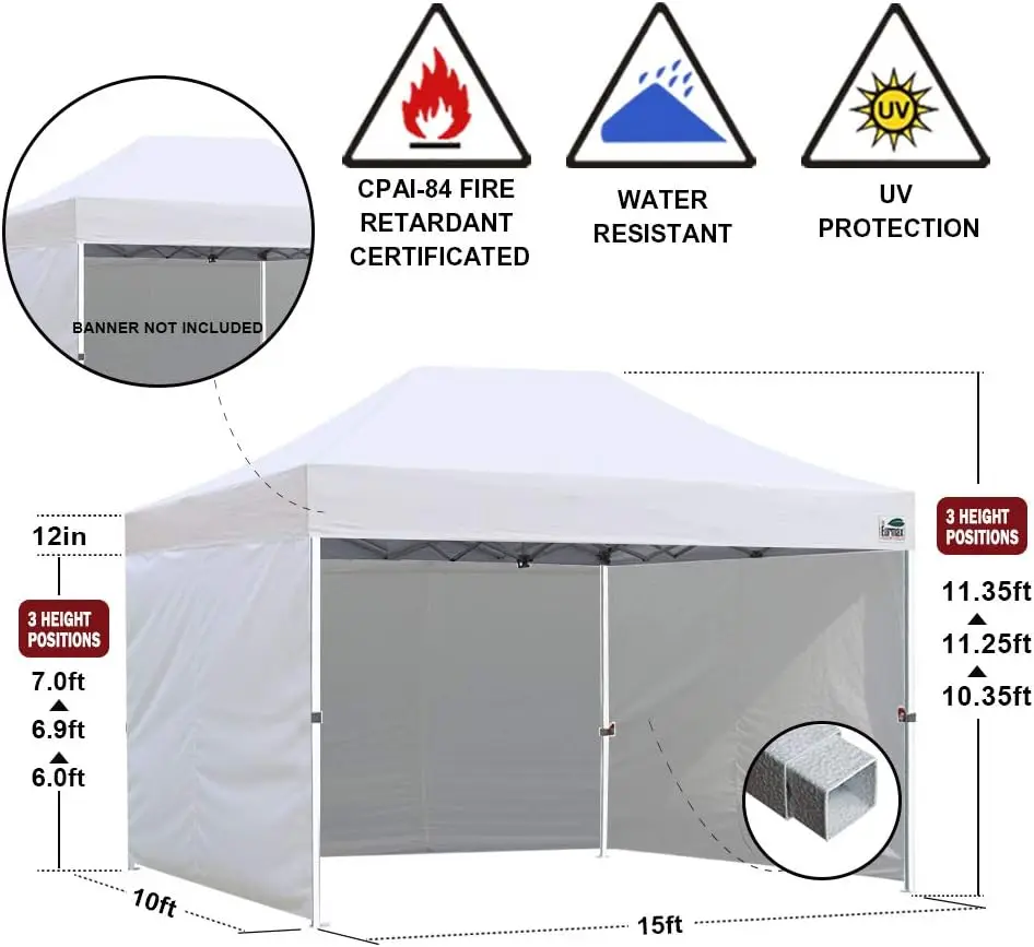 USA 10'x15' Pop-up Canopy Tent Commercial Instant Canopies with 4 Removable Zipper End Side Walls and Roller Bag, Bonus 4 SandBa