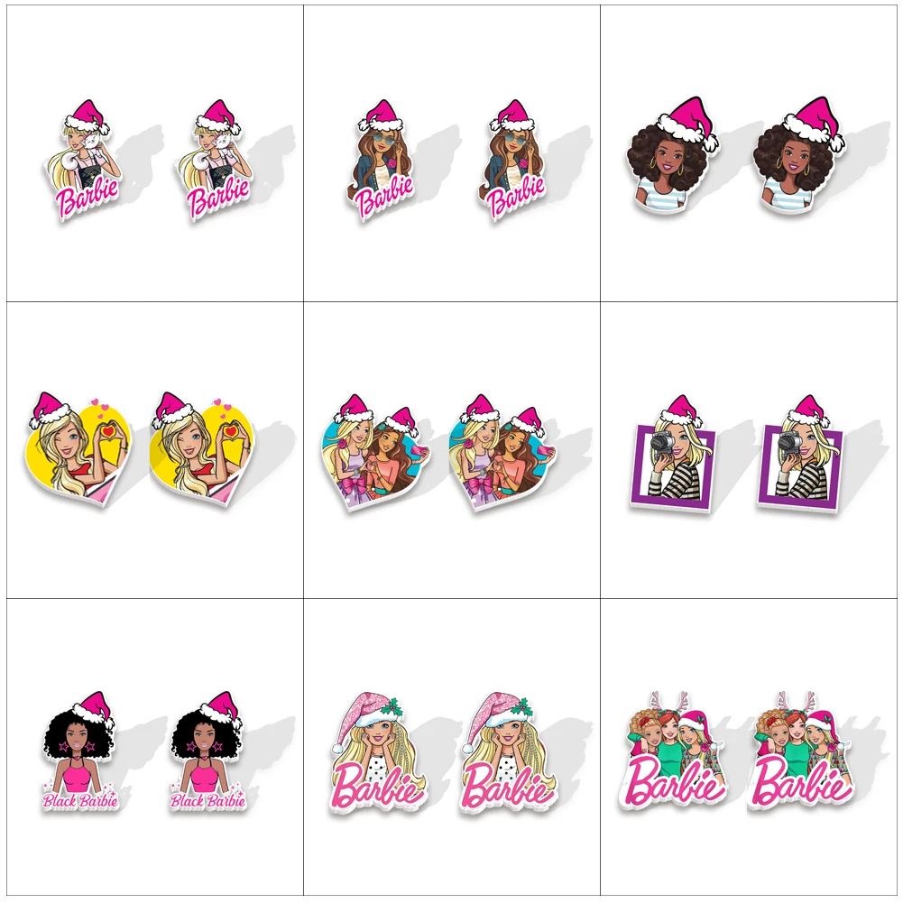 Fashin Barbie Stud Earring Cute Design Earrings Toys Women Girls Jewelry Accessories Kids Christmas Party Gift