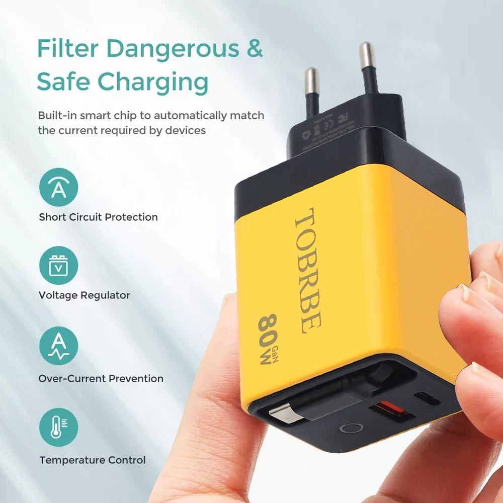 Зарядное устройство MAX GaN 3 в 1 80 Вт портативный адаптер Type-C и 2 USB-порта выдвижной кабель быстрое зарядное для IPhone 17 Smasung Фото №4