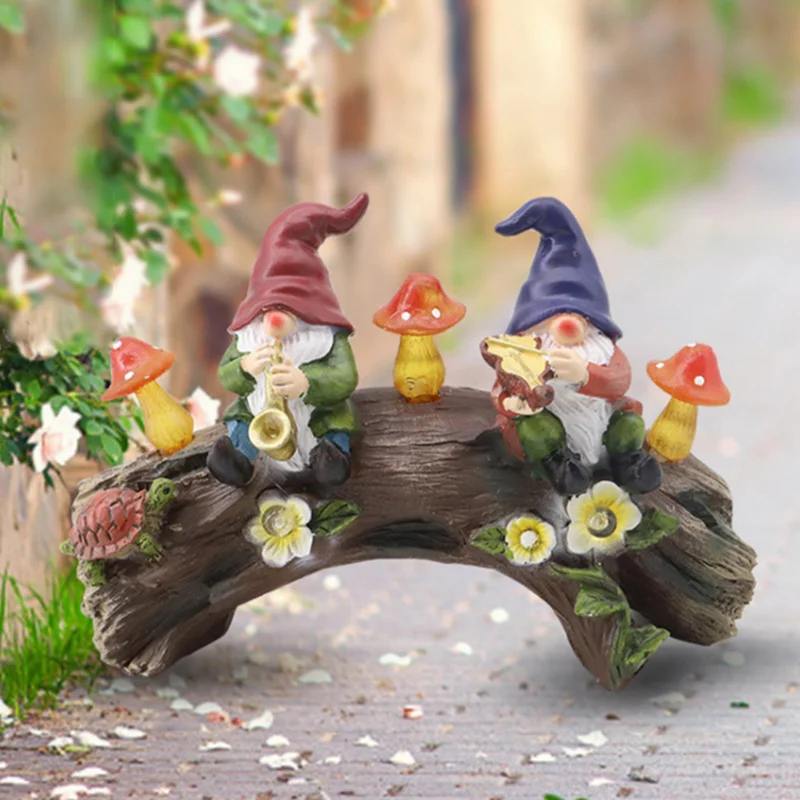 Estatua de Gnomo para jardín, gnomos de resina para jardín, seta, luz Solar, figuritas en miniatura para arte de Patio, decoración de luz Solar para Patio al aire libre