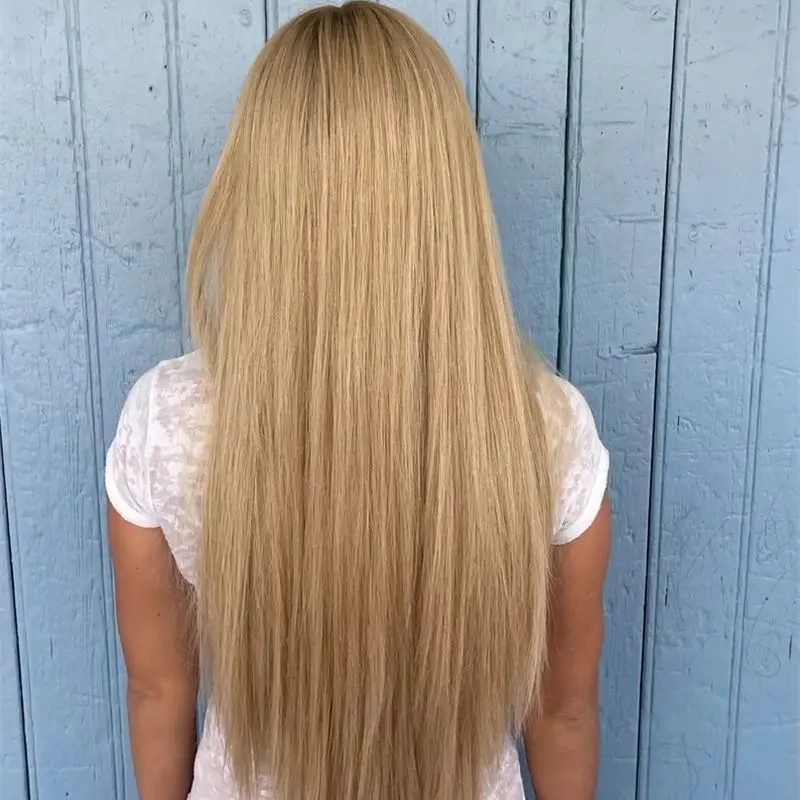 Ombre Honigblonde Perücke mit glattem Haar, Lace-Front-Perücken für Frauen, synthetische Lace-Front-Perücken, leimlose Spitzenperücke, vorgezupfter Haaransatz