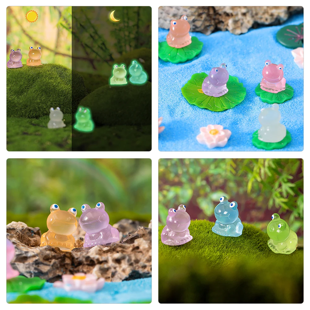 

7pcs Frogs Decor Resin Figurines Desktop Bookshelf Living Room Office Garden Statue Bulk White Purple Pink Orange