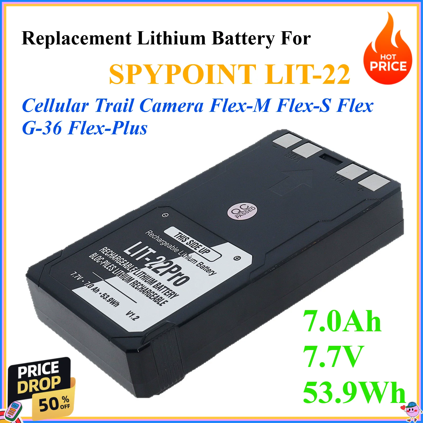 

7.0Ah high capacity Replacement Lithium Battery For SPYPOINT LIT-22 Cellular Trail Camera Flex-M Flex-S Flex G-36 Flex-Plus