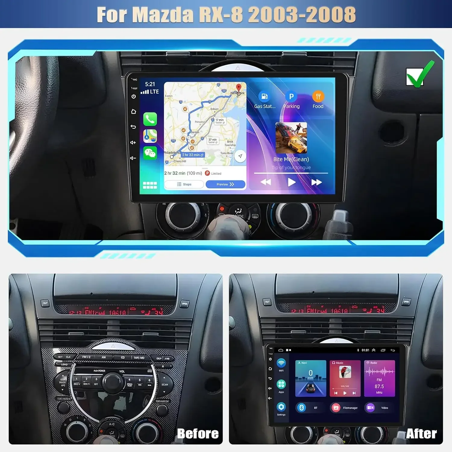 9Inch Car-play Car Stereo Radio GPS Navi Wifi Compatible for Mazda RX-8 2003-2008 Android 13