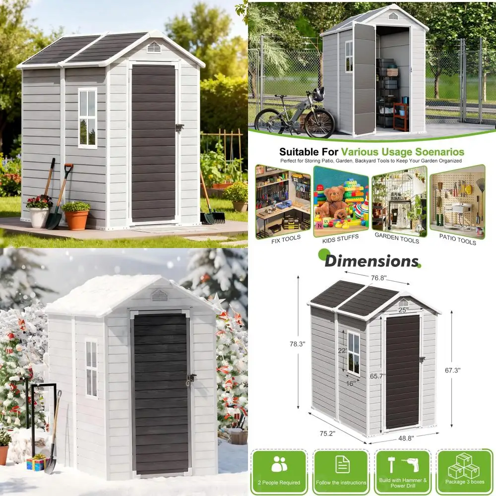 

Durable All-Weather Plastic Outdoor Storage Shed, 4x6 Feet with Floor and Secure Lockable Door, Easy Assembly