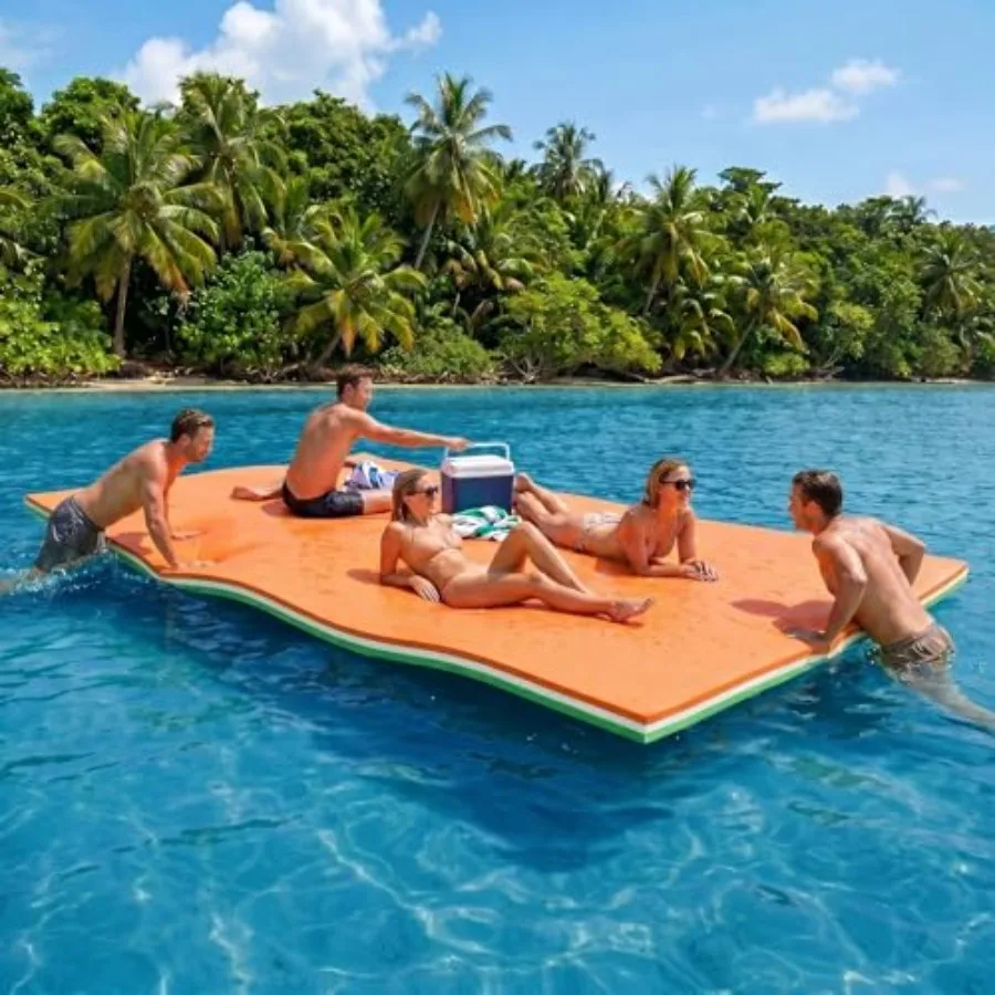 Lake and pool floating mat for water recreation, XPE foam, teal, 3-layer tear-resistant construction