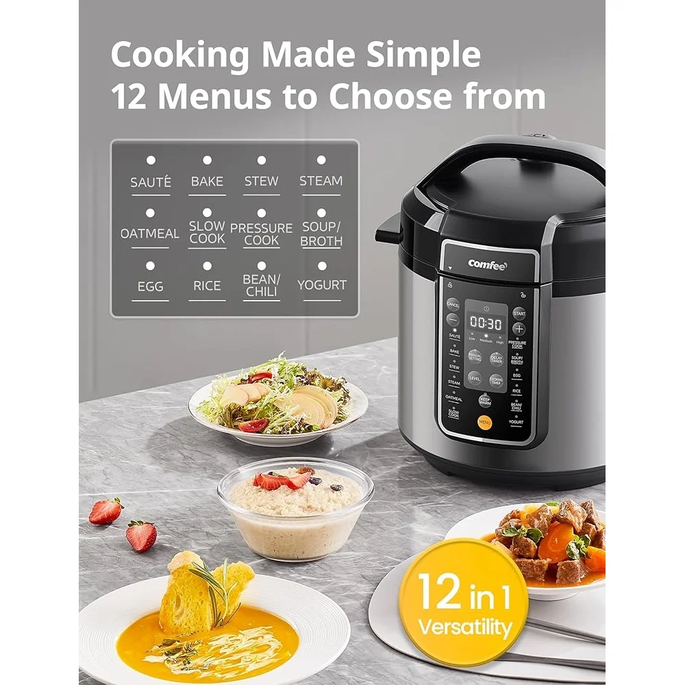 6 Quart Pressure Cooker 13 Cooking Functions Non-Stick Ceramic Pot Yogurt Maker Rice Cooker Slow Cooker Advanced Safety Features