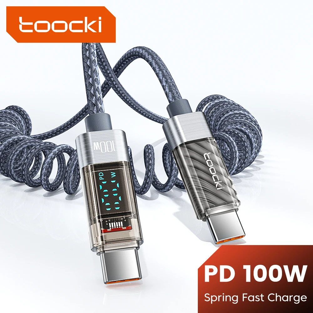 Toocki 100W PD Spiralkabel USB-C auf USB-C für Macbook iPad Samsung Galaxy Huawei Schnellladung LED USB Typ C Datenkabel