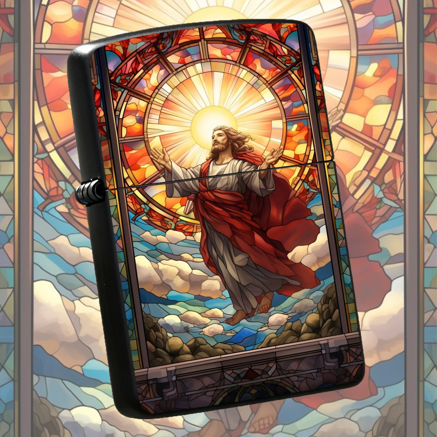 Exquisite Stained Glass Jesus Portrait Themed, Retro Art Style Stained Glass Printed , Windproof PORTABLE Creative Religious Belief Peripheral Collectible, Practical Unique Gift For Daily Use, Gifting To Relatives And Devout Believers A fun