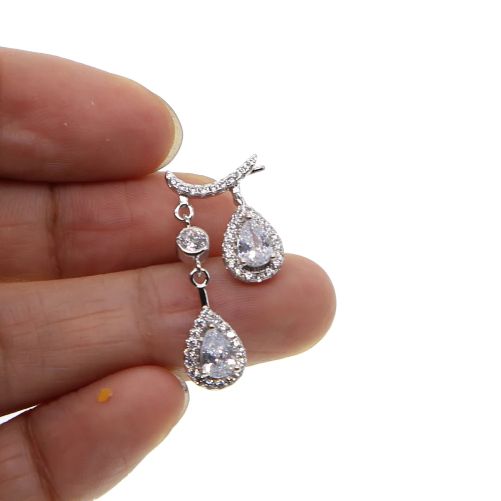 Wedding engagement sparking bling siliver color tear drop earring cz jewelry