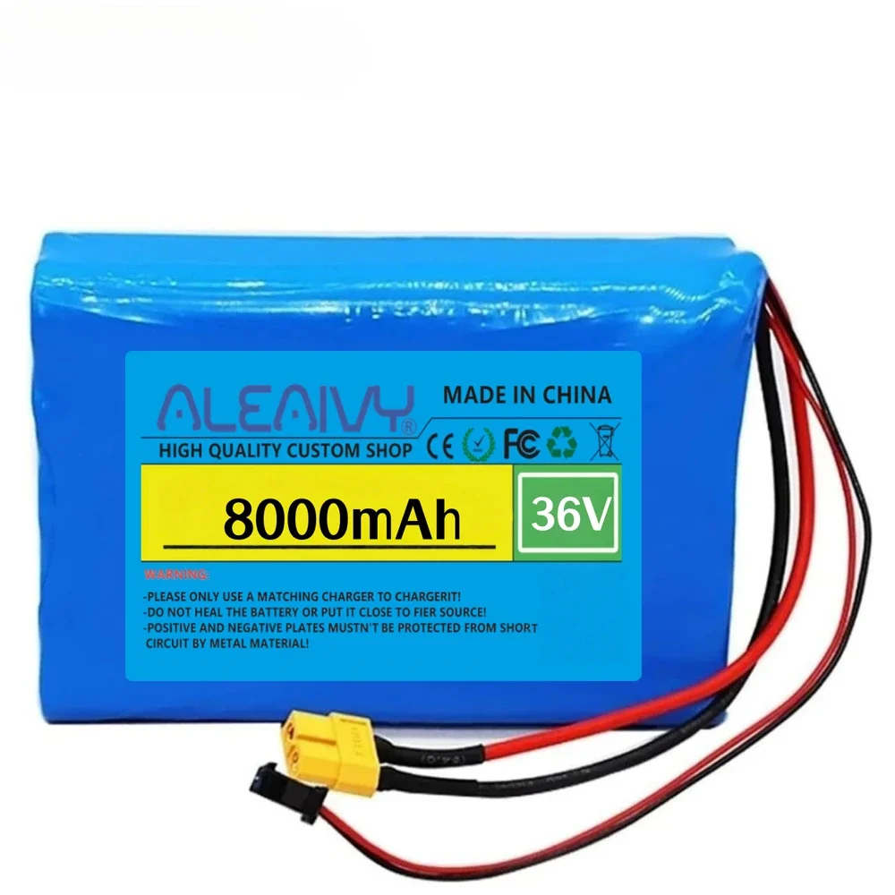 Versatile 36V 8000mAh 10S2P Lithium Battery with BMS, for 350W , Multiple Connector Options XT60 DC5521 for Easy Installation