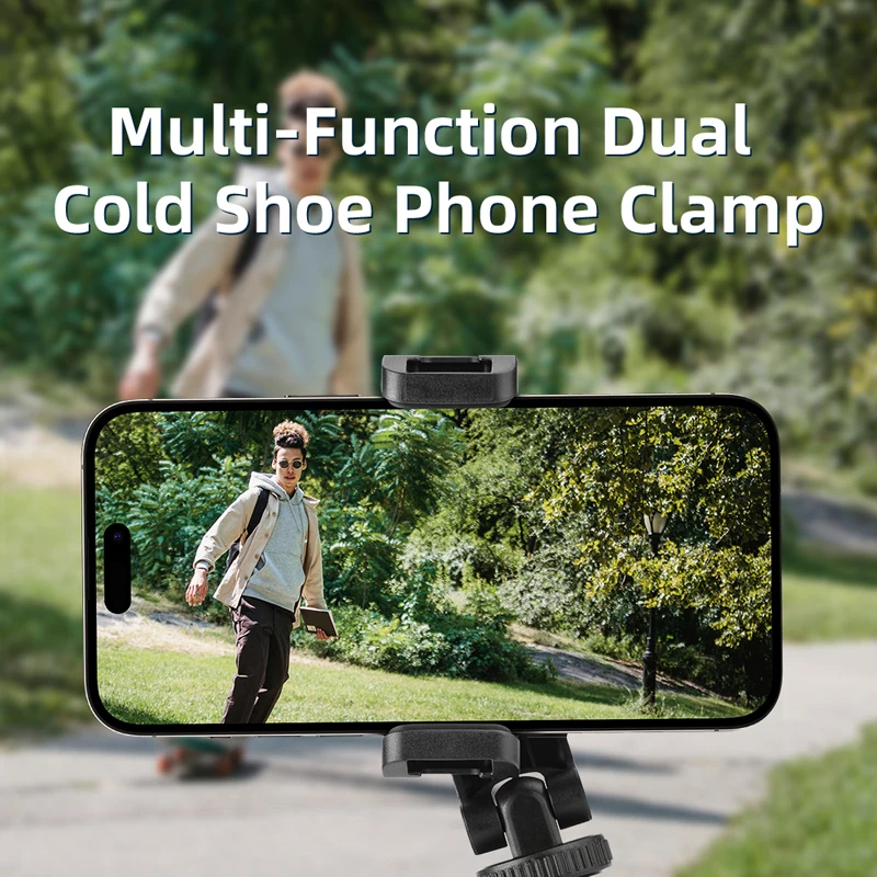 Live Broadcast Accessories Adjustable Angles Multi-Function Dual Cold Shoe Phone Clamp with 1/4