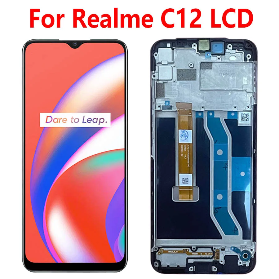 

6,5-дюймовый экран для Realme C12 RMX2189, ЖК-экран, сенсорная панель, дигитайзер, замена с рамкой для экрана Realme C12