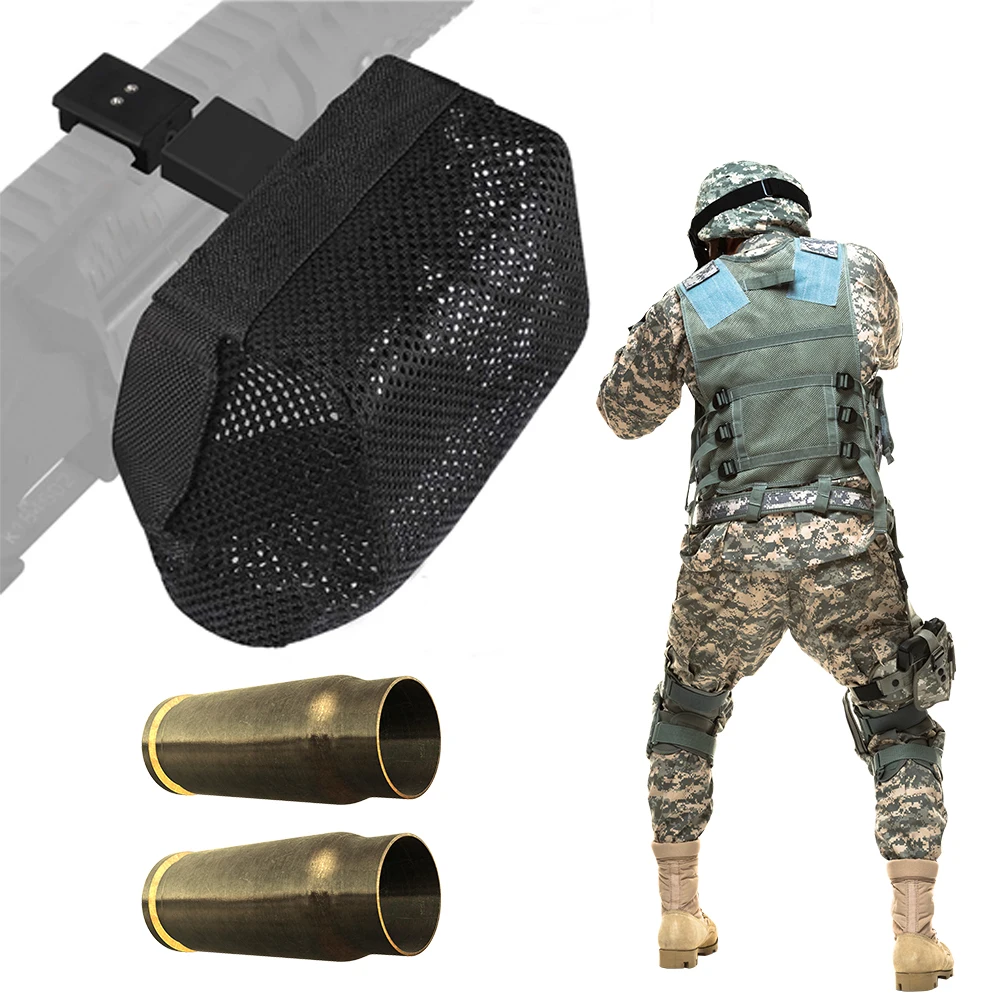 Outdoor Ammo Shell Bag Quick Release Brass Shell Catcher with Detachable Picatinny Nylon Mesh Bag for Rifle Accessories