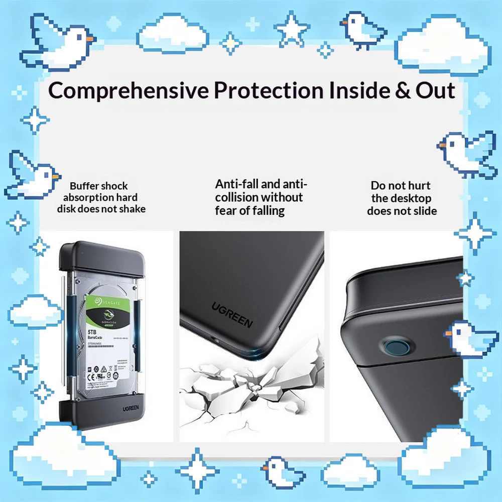 UGREEN 80555 2.5 Inch SATA to USB 3.0 External Hard Drive Enclosure Cable Attached HDD SSD Case for Laptop Desktop