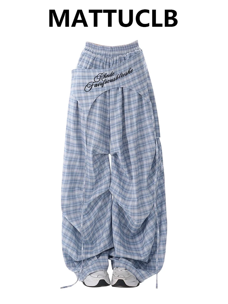 2025 Herbst Frauen Harajuku Plaid Y2k Lange Hosen Baggy Jazz Hosen Japanische Fallschirm Hosen 2000er Jahre Breite Fit Grunge Hip-pop Punk
