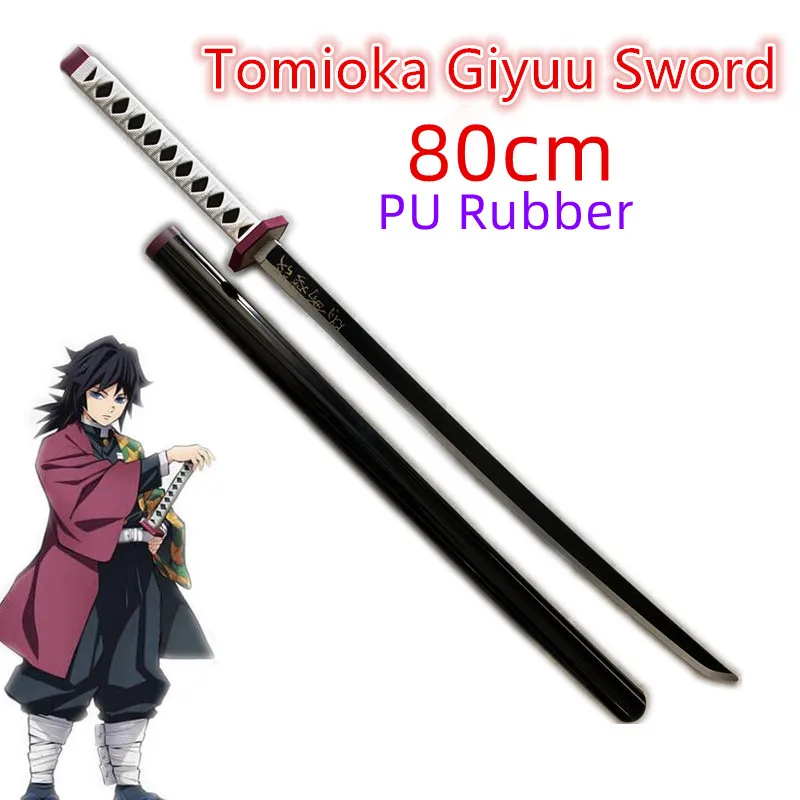 WW 80cm Cosplay Swords Anime Demon Slayer Katana Weapon Original Sword Agatsuma Zenitsu Fire Swords Toy Safety Rubber Model Gift