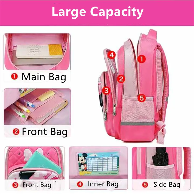 Disney Mickey Minne School Bags For Boys Girls Primary Student Shoulder Orthopedic Backpack Grade 1-5 Large Capapcity Mochilas