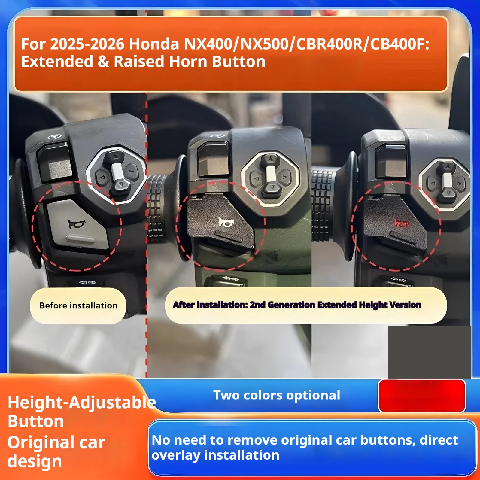 Horn Button Extender Raised Extended Switch For Honda NX400 CBR400 CB400F NX500 2025 Motorcycle Modification Accessories