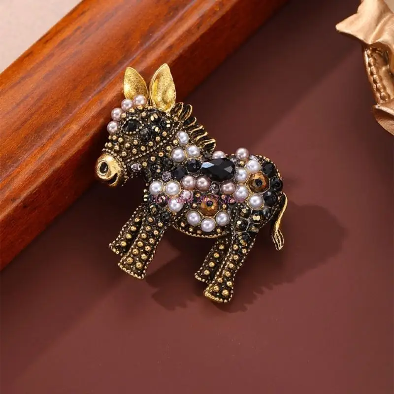49ME Cartoon Lovely Donkey Pin Brooch With Sparkling Rhinestones Nice Gift For Her