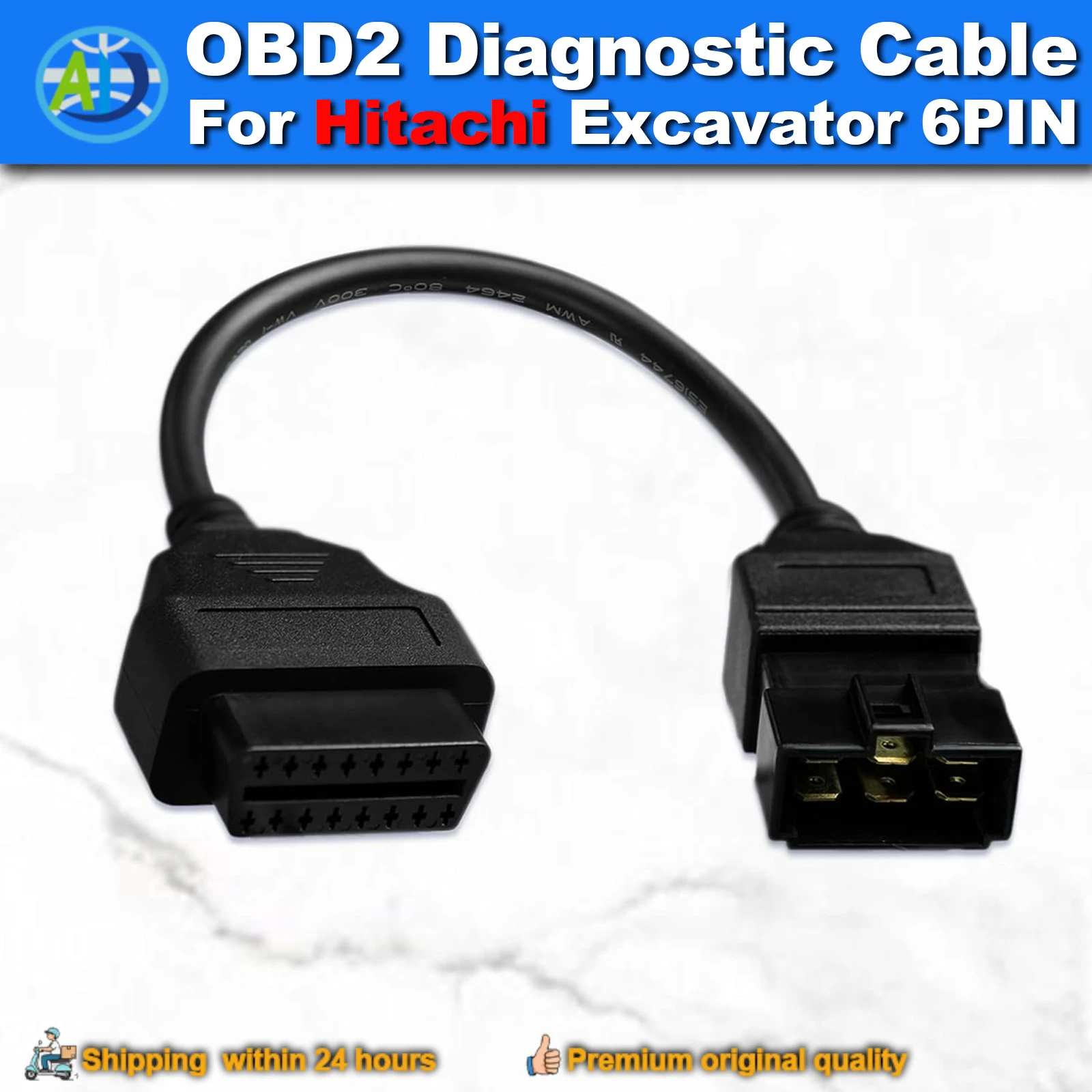 Excavator Diagnostic Cable for Hitachi 4Pin/6Pin to OBD2 Adapter Heavy Machinery Excavator OBD Connector for Hitachi ZX/EX Serie