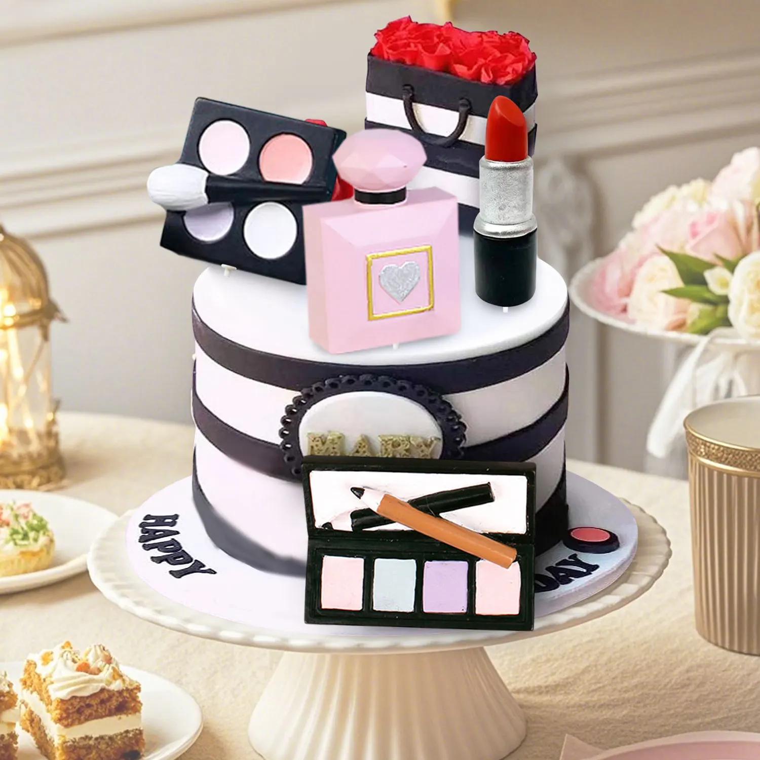 4Pcs Cosmetics Cake Decoration Lipstick Eye Shadow Perfume Powder Set Girls Birthday Party Makeup Prom Supplies view 4