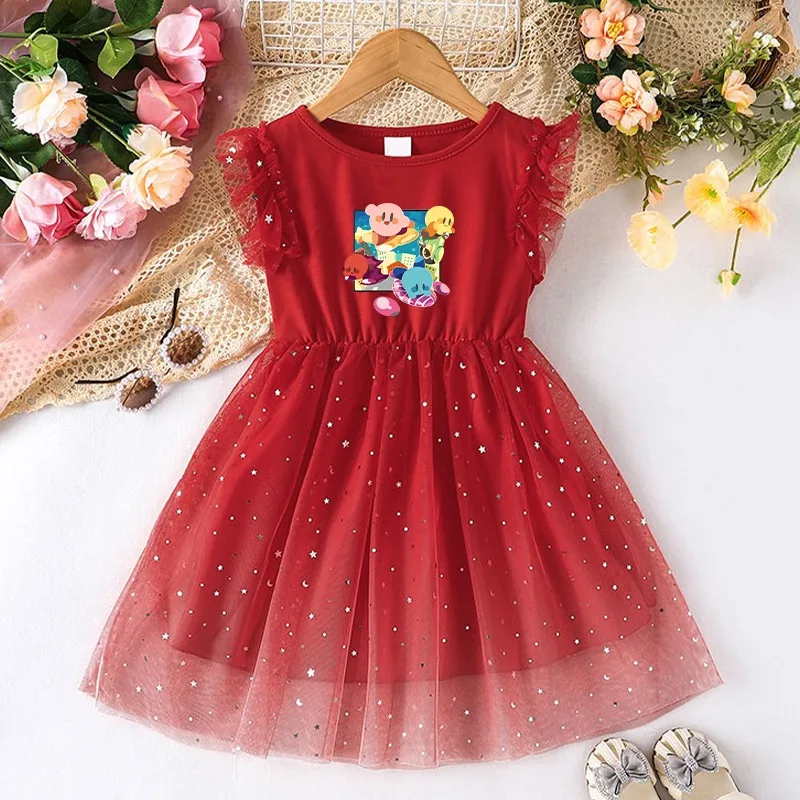 Kirbys Cute Dresses Summer Fashion Comfortable Clothes Cartoon Anime Pattern Printed Kawaii Gradient Dress Birthday Party Gifts